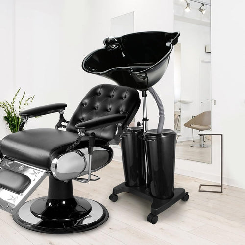 Johgee Portable Salon Basin Shampoo Bowl Sink with Electric Pump, Height Adjustable Portable Hair Washing Basin with 2 Bucket & Drain Hoses, Portable Shampoo Sink for Home Barber Shop Use
