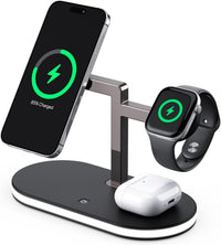 4-in-1 Magnetic Wireless Charging Station for iPhone Apple Watch Earbuds with Night Light Black