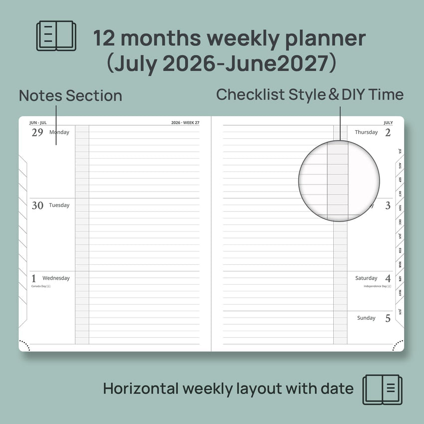 2026 Week-to-View Hardback Diary Large 26.5x21.5cm 100gsm Inner Pocket â Aquamarine