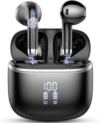 Wireless Earbuds, Bluetooth 5.3 Headphones with 4 ENC Noise Cancelling Mic, HiFi Stereo Deep Bass, 40H Playtime, IP7 Waterproof Bluetooth Earphones, Bluetooth Earbuds Dual LED Display, USB-C, Black