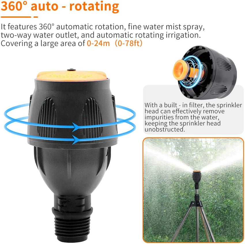 Tripod Sprinkler 360Â° Rotating Garden Water Sprinkler for Lawns â 3/4 Inch Connector