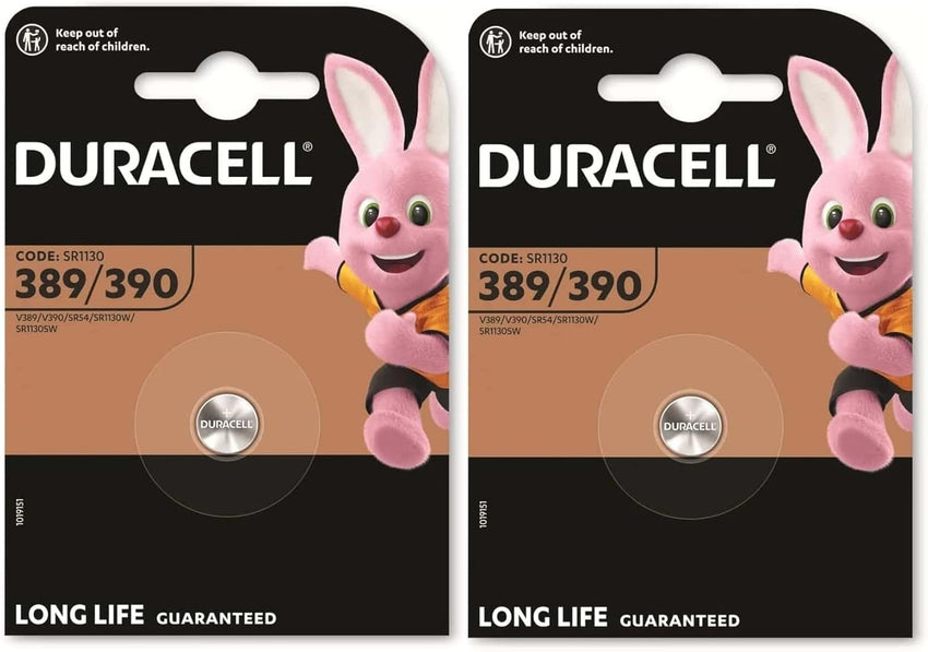 2x Duracell 389/390 SR1130 with Silver Oxide (2 Blister Packs of 1 Battery) 2 Batteries