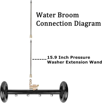 16" 2-in-1 Pressure Washer Undercarriage Cleaner Water Broom, Surface Cleaner Power Washer Attachment with 3 Extension Rods 4 Nozzles and QC Pivot Coupler, 4000 PSI 40cm
