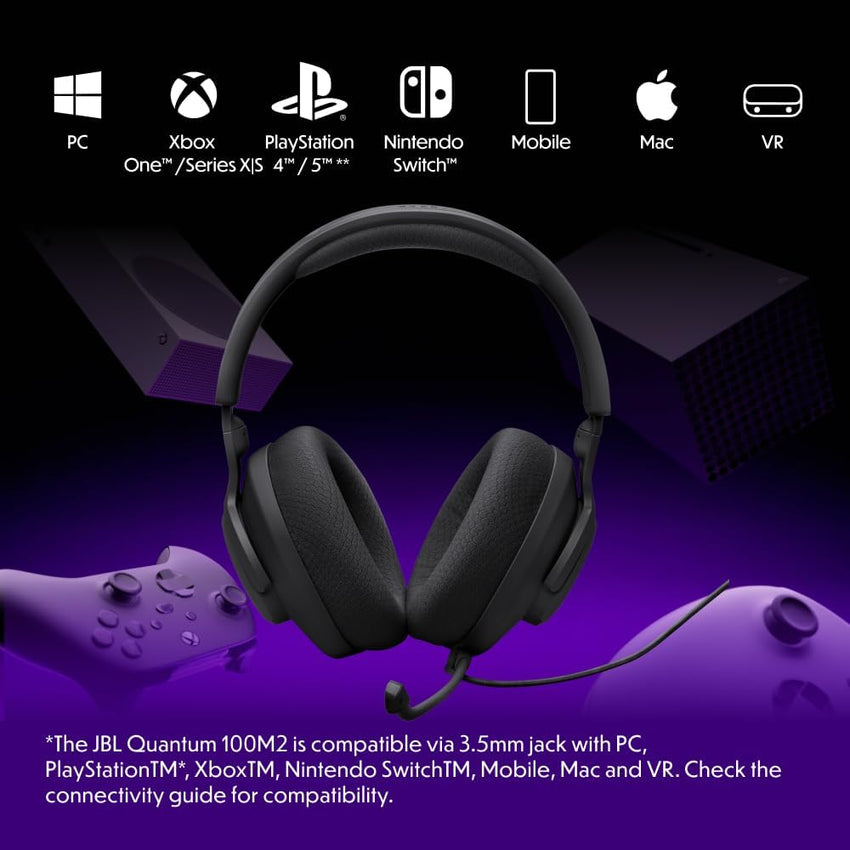JBL Quantum 100M2 Wired Over-Ear Gaming Headset with JBL QuantumSOUND Signature and 3.5 mm Headphone Jack, Multi-Platform Compatibility, Detachable Mic, Mute Option, Black