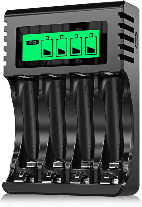 POWEROWL 4-slot AA AAA Battery Charger with LCD Display (5V 2A Quick Charging, Independent Slot) for Ni-MH Rechargeable Batteries (No Adapter)