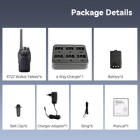 Retevis RT27 Walkie Talkies, Walkie Talkies for Adults Long Range, with 6 Way Charger, Rechargeable 2 Way Radio Hand Free, PMR446 License Free Radio Communication for School Security (6 Pack, Black)