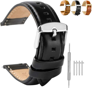 Spolife Leather Watch Straps for Men, Genuine Leather Watch Straps With Stainless Buckle,Quick Release Watch Strap, Replacement Watchbands 16mm 18mm 19mm 20mm 22mm(Watch Strap Pins,Watch Strap Tool)