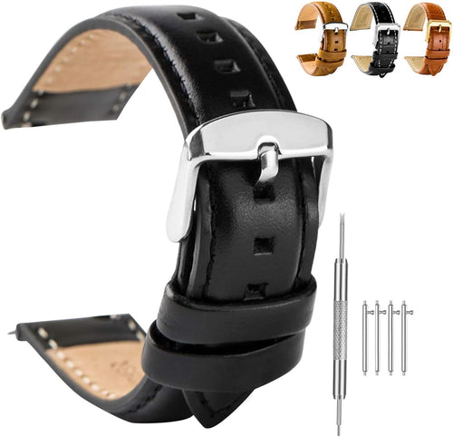 Spolife Leather Watch Straps for Men, Genuine Leather Watch Straps With Stainless Buckle,Quick Release Watch Strap, Replacement Watchbands 16mm 18mm 19mm 20mm 22mm(Watch Strap Pins,Watch Strap Tool)