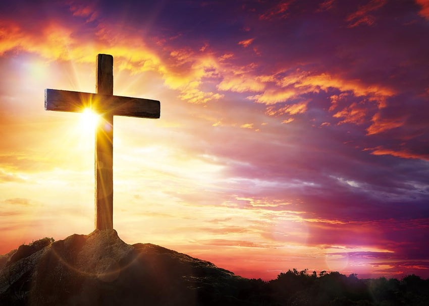 LTDKAEN 7x5ft Cross Jesus Christ Sunset Backdrop Church Party Decoration Easter Religious Belief Studio Photo Props