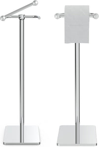 WZRUA Toilet Roll Holder Free Standing, Chrome SUS304 Stainless Steel Toilet Roll Holder Stand, Double Pivoting Post Freestanding Toilet Roll Holder Rust-Proof