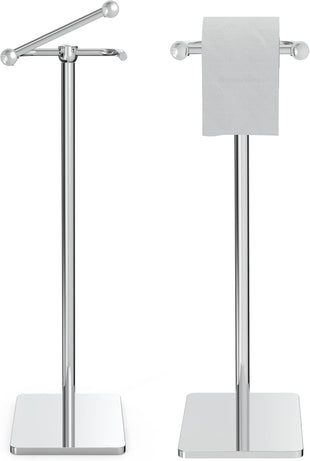 WZRUA Toilet Roll Holder Free Standing, Chrome SUS304 Stainless Steel Toilet Roll Holder Stand, Double Pivoting Post Freestanding Toilet Roll Holder Rust-Proof