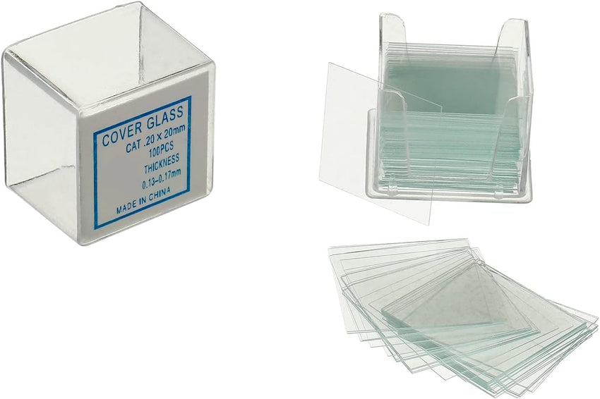 HUAREW 50 Pcs Pre-Cleaned Microscope Slides And 100 Pcs Ground Edge Pre-Cleaned Microscope Cover Glasses With 4 Plastic Droppers