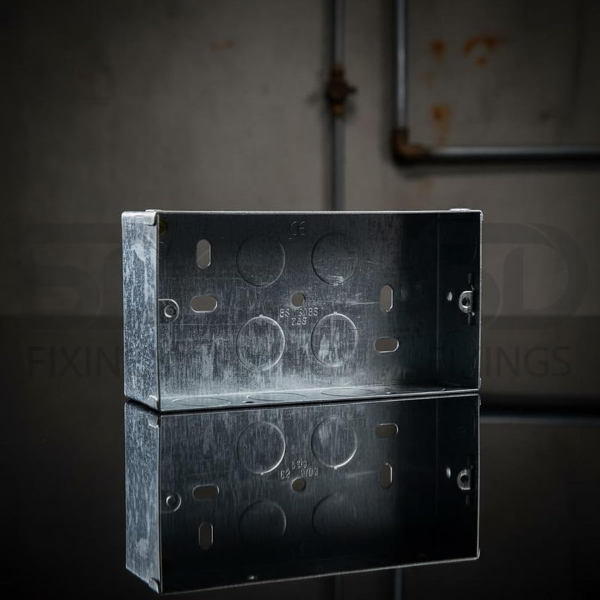 5 x Double Metal Back Box 25mm Flush Wall Pattress / 2 Gang Electrical Sockets