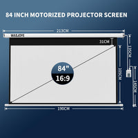 WASJOYE 84"Motorized Projector Screen Electric Diagonal Automatic Projection 16:9 8K HD Movies Screen for Home Theater Cinema Office Video Game Indoor W/Remote Control and Wall/Ceiling Mount