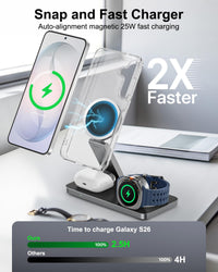 3-in-1 Magnetic Wireless Charger Qi2 25W MagSafe-Compatible for Samsung & iPhone Black