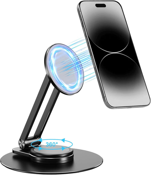 flintronic Magnetic Phone Stand for iphone, Foldable & Adjustable Aluminum Magnetic iPhone Stand with 360°Rotation Base, Compatible with iPhone 15/14/13/12 Series- Black