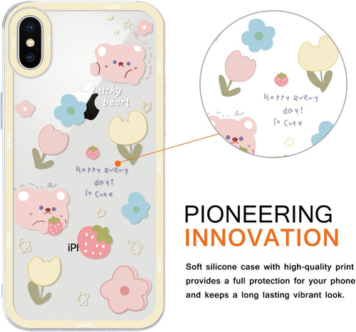 Yoedge 2 Pack Set Suitable for iPhone XS Max Transparent 6,5", Phone Case With Cute Bear Cute Fun Aesthetic Pattern Cover, Soft Glass Silicone Shockproof Protective, for iPhone XS Max