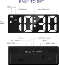 OQIMAX Digital Alarm Clock INCLUDING BATTERIES, 6.5" Large Display Alarm Clocks Bedside, Type-C/Battery Powered Digital Clocks Bedside with Snooze, Date, Alarm Clock with 5 Levels Brightness, DST Function, for Bedroom