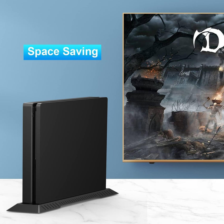 Gamer Gear PS4 Slim Edition Console Stand - Black Vertical Stand with Built-In Cooling Vents - PlayStation 4 Slim Stand with Anti-Slip Pads