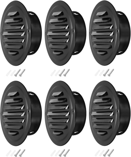 Round Soffit Vent Stainless Steel Wall Vent Grille Cover Set of 6 Black