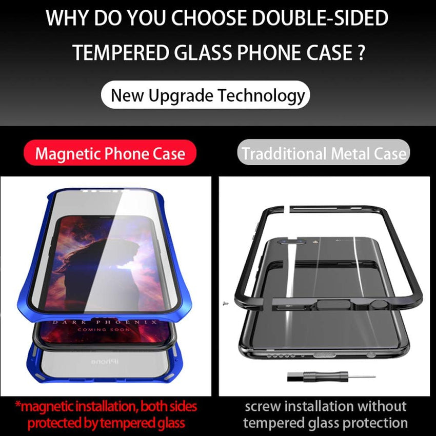 Case for iPhone 11 Pro Magnetic Adsorption Technology Cover Batman style design 9H Front and Back Tempered Glass 360Â° Full Body Shockproof Ultra Thin Metal Bumper - Silver
