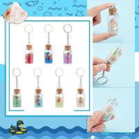 PH PandaHall 7pcs Luminous Glass Keychain, Mini Corked Bottles with Luminous Beads, Backpack Bag Hanging Wedding Party Favors