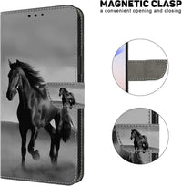 KEDBBAO Case for Samsung Galaxy A25 5G Case with Pattern, Credit Card Holder Magnet Wallet Protective PU Leather Case for Samsung A25 Phone Case, Black Horse