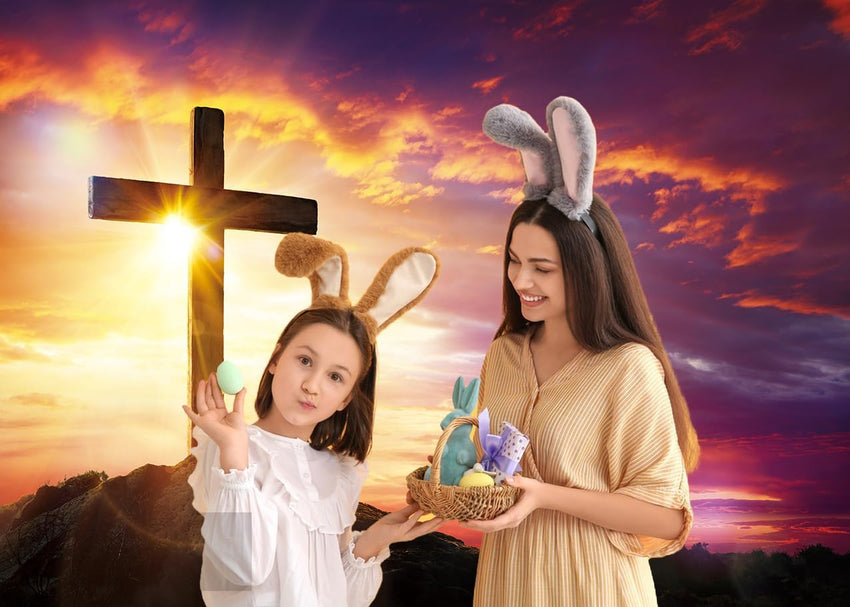 LTDKAEN 7x5ft Cross Jesus Christ Sunset Backdrop Church Party Decoration Easter Religious Belief Studio Photo Props