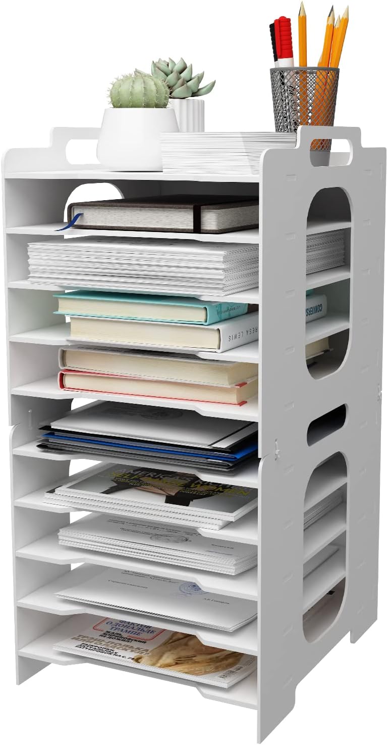 PUNCIA 10-Tier Office Paper Organizer for Desk Desktop File Holder Desk Letter Tray A4 Paper Holder Document Storage Rack for Home Office School