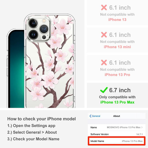 MOSNOVO Case for iPhone 13 Pro Max, [Buffertech 6.6ft Military-Grade Drop Protection] [Anti Peel Off Tech] Clear TPU Bumper Phone Case Cover Design - Balloonasaurus