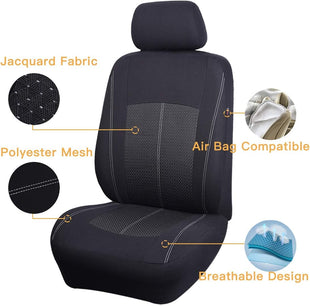 Flying Banner Black Jacquard Car Seat Covers Full Set Airbag Compatible Auto Protector Rear Bench Back Split
