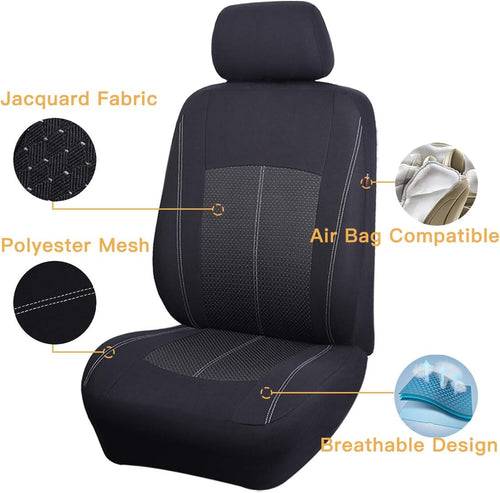 Flying Banner Black Jacquard Car Seat Covers Full Set Airbag Compatible Auto Protector Rear Bench Back Split