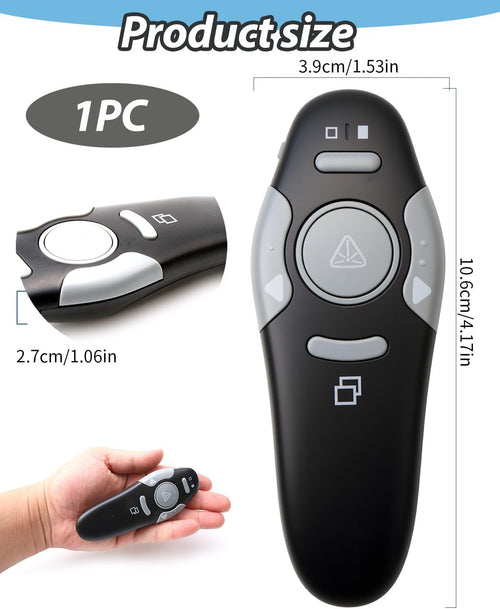 Presentation Clicker Pointer incl batteryWireless 328FT Presenter Remote USB PPT Clicker 2.4GHz Pointer Teacher Accessories for PowerPoint Slide Advancer for Keynote/PPT/Mac/PC/Classrooms Back to school Black