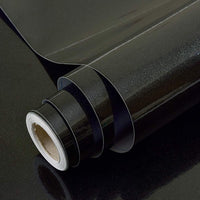 Hode Matt Black High Gloss Vinyl Wrap for Furniture, Waterproof Sticky Back Plastic Roll Peel and Stick Self Adhesive Wallpaper, Contact Paper for Kitchen Worktops Vinyl Covering 60cmx5m