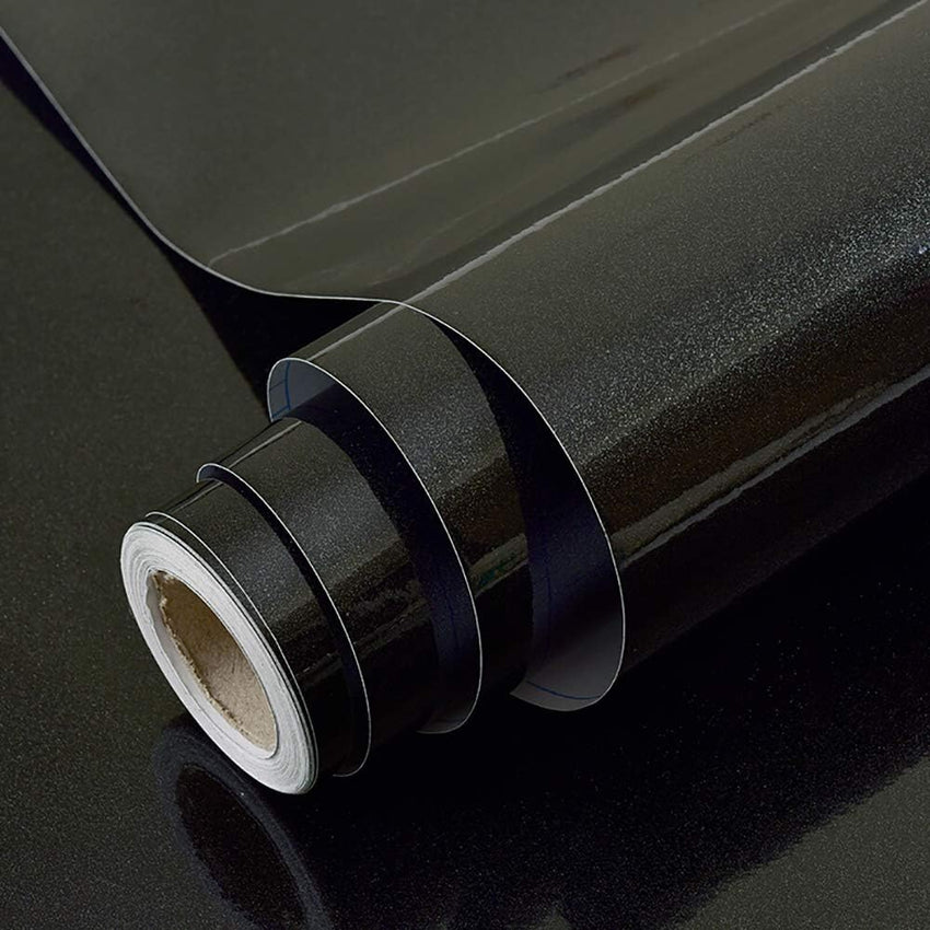 Hode Matt Black High Gloss Vinyl Wrap for Furniture, Waterproof Sticky Back Plastic Roll Peel and Stick Self Adhesive Wallpaper, Contact Paper for Kitchen Worktops Vinyl Covering 60cmx5m