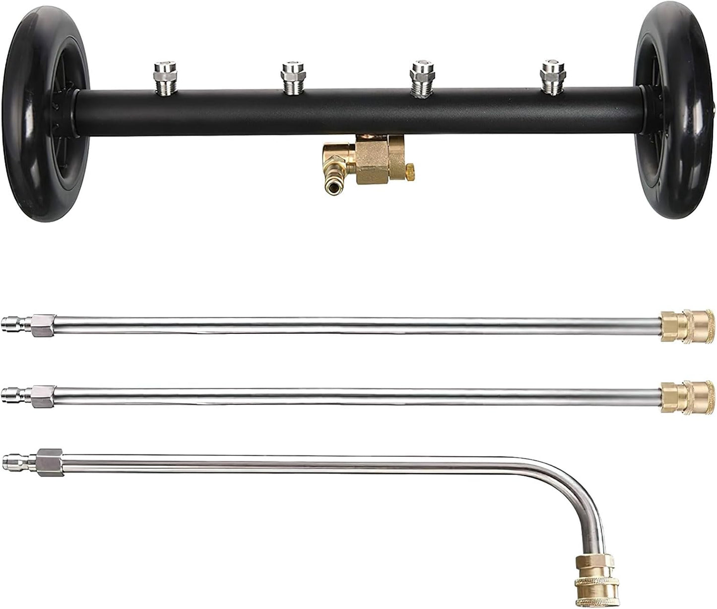 16" 2-in-1 Pressure Washer Undercarriage Cleaner Water Broom, Surface Cleaner Power Washer Attachment with 3 Extension Rods 4 Nozzles and QC Pivot Coupler, 4000 PSI 40cm