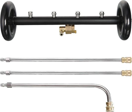 16" 2-in-1 Pressure Washer Undercarriage Cleaner Water Broom, Surface Cleaner Power Washer Attachment with 3 Extension Rods 4 Nozzles and QC Pivot Coupler, 4000 PSI 40cm