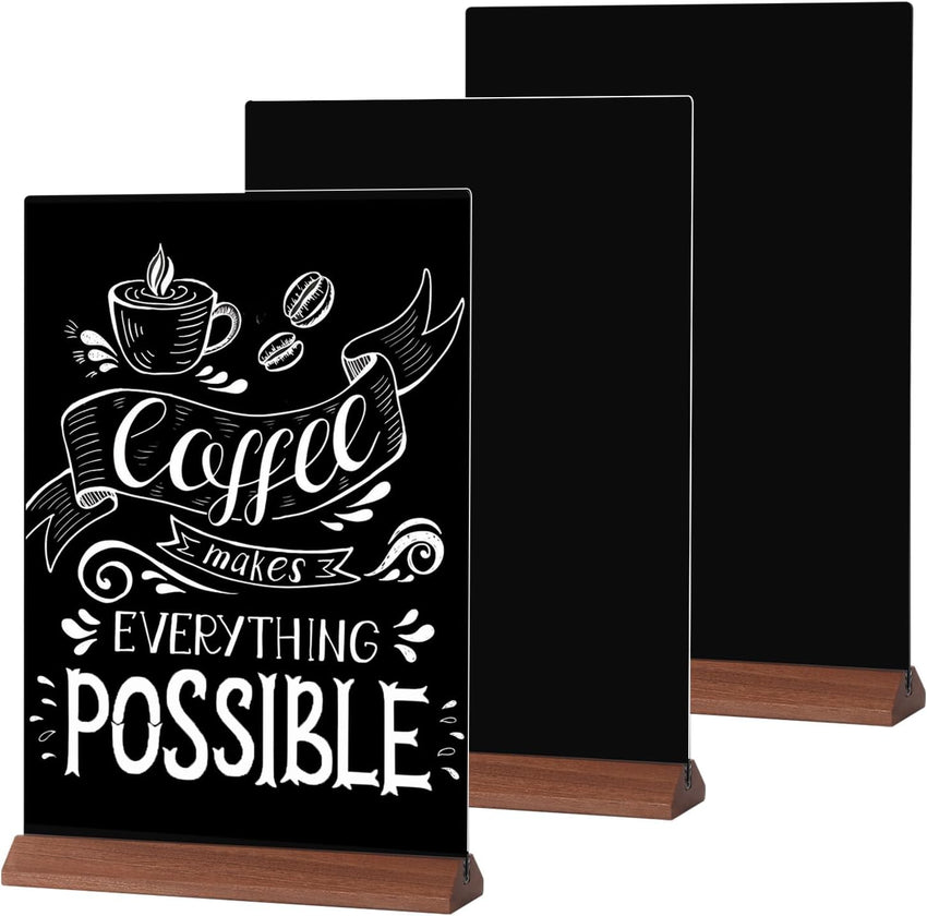 Chalkboard Table Signs 3-Pack with Stands Black A5