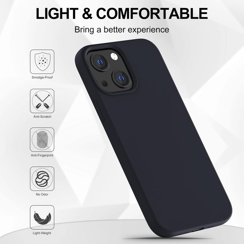 OitiYaa Silicone Case Compatible with iPhone 14 Case 6.1 Inch, Soft Ultra Slim Protective Shockproof Liquid Silicone Phone Case with Anti-Scratch Microfiber Lining, Black