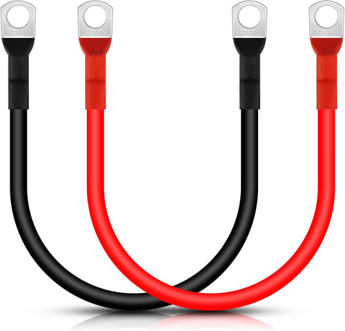 Battery Inverter Cable, Lpluziyyds 2pcs 5AWG/16mm^2 50cm 12V Red and Black Car Battery Charger Cable Leads with M10 Ring Terminals Copper Wire for Truck, Motorcycle, Solar, RV, Marine