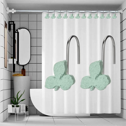 12Pcs Shower Curtain Hooks Green Leaves Decorative Rings â Multi