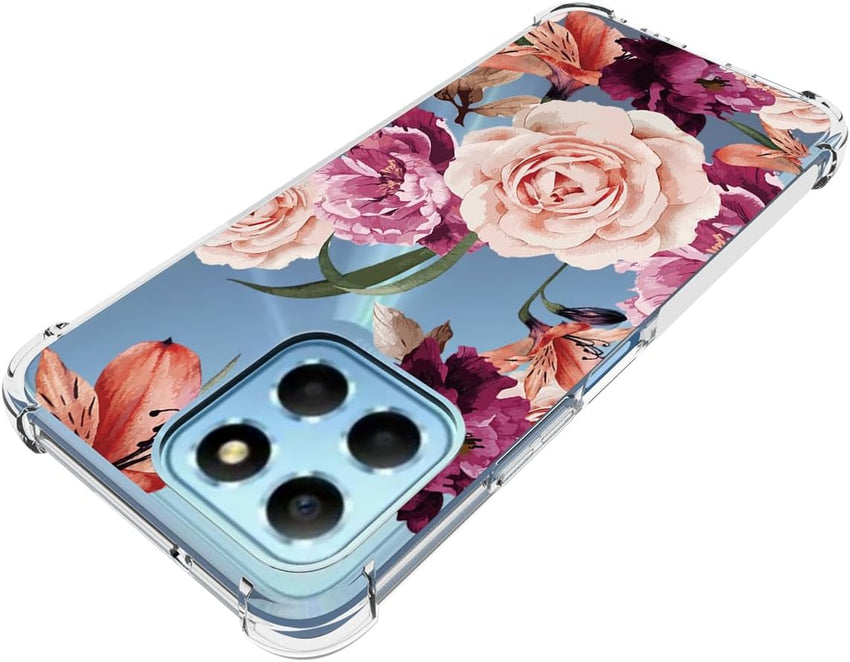 Jhxtech Phone Case for Honor X8 5G/Honor X6 (4G/5G)/Honor X6S/Honor 70 Lite girls women, Slim Shockproof Clear Floral Pattern Soft Flexible TPU Protective Cover for Honor X8 5G Purple flower