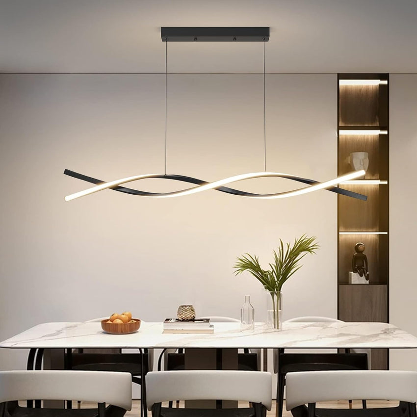 Mikeru 120CM Wave Pendant Light, Black Creative LED Dining Lights 3000/4500/6000K Dimmable 10% to 100% Pool Table Lighting Adjustable Kitchen Island Lamp for Living Room, Bedroom