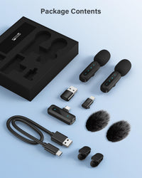 Wireless Lavalier Microphone for iPhone, iPad, Android Phone, 2-Pack Mini Microphone with Noise Reduction, Auto Pairing and Mute & Reverb for Vlogging, Video Recording, TikTok, YouTube - Plug & Play