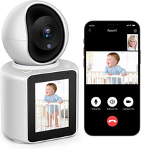 Two-Way Video/Audio Indoor Camera, Pet Dog Cameras with App, 2K Home Security Camera with Pan Tilt, Night Vision, One-Button Call, Motion Detection, Human/Sound/Crying Detection, Cloud & SD