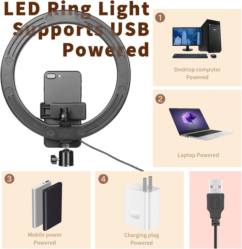 Ring Light 10" with 67" READ DESC Extended Tripod Stand & Phone Holder for YouTube Video, Camera Led Ring Light for Streaming, Makeup, Selfie Photography Compatible with iPhone Android