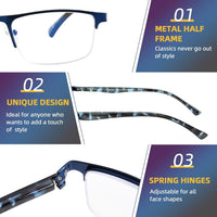 FONHCOO Reading Glasses for Women Men, Blue Light Blocking Reading Glasses Metal Half Frame Computer Readers Anti UV/Glare/Eyestrain (Purple Blue Grey 3.0)