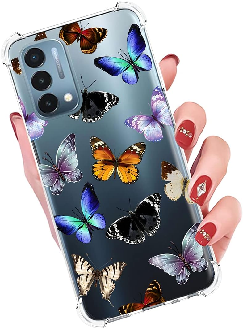 Yerebel Case for Oneplus Nord N200 5G, Clear Flexible Bumper TPU Soft Rubber Silicone Case, Butterfly Design, Drop & Scratch Protection