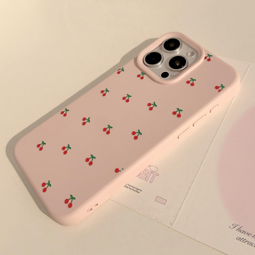 Reownest Case for iPhone 14/13, Cute Cherry Pattern Design Soft Slim TPU Cover with Raised Camera Protection Stylish Aesthetic Phone Case for Girls & Women - Pink