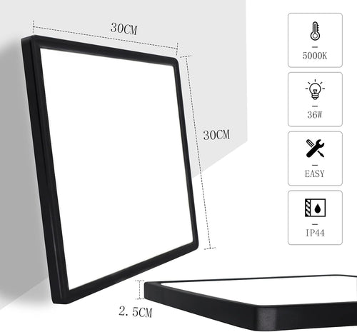 MLOQI 36W LED Ceiling Lights for Bedroom Waterproof Bathroom Light Super Bright 5000K Daylight White Modern Square Flush Mounted Lighting Fixture for Office Kitchen Hallway Living Room